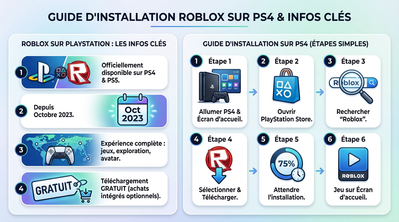 Guide visuel pour installer Roblox sur PS4 et informations clés