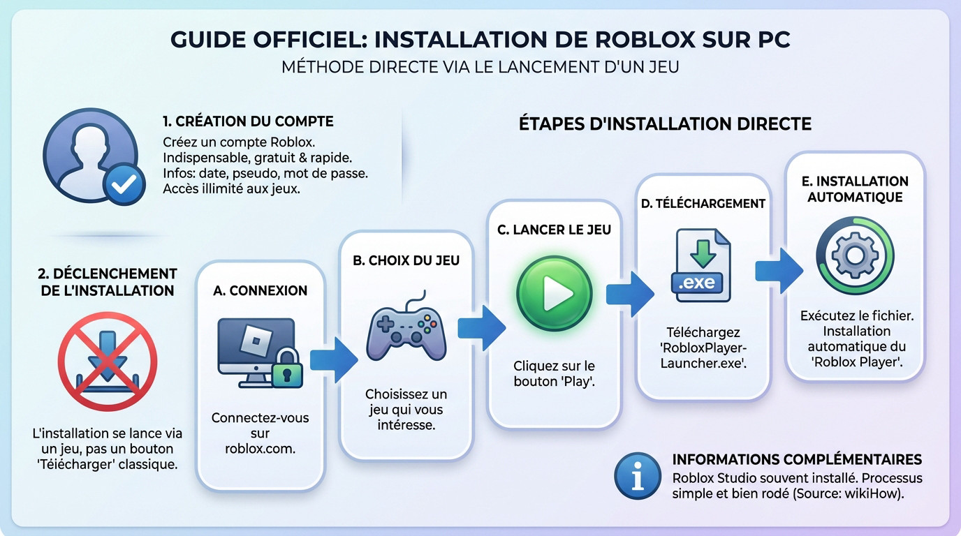 Interface du site officiel Roblox montrant le bouton de téléchargement et d'installation sur PC