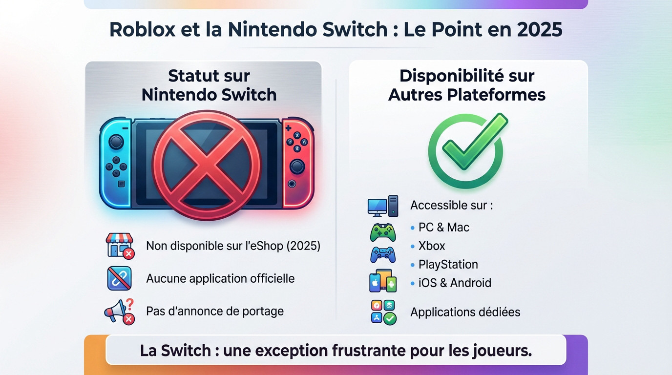 Illustration montrant l'absence de l'application Roblox sur la console Nintendo Switch